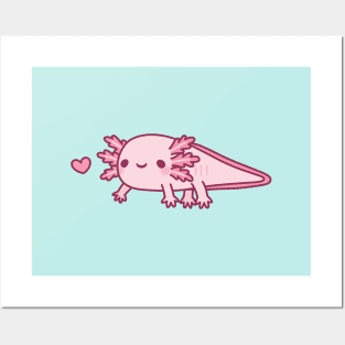 Cute Little Pink Axolotl Doodle Posters and Art